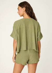 Rib Knit Short Sleeve Lounge Top - Heather Dark Olive