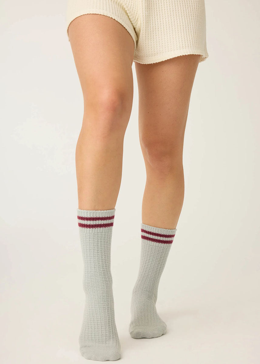 Ruff On The Range Waffle Crew Socks - Grey & Burgundy