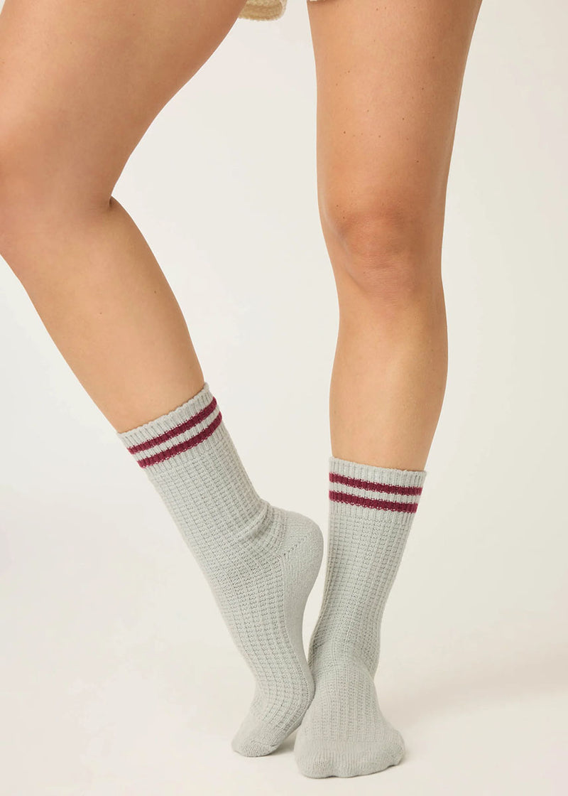 Ruff On The Range Waffle Crew Socks - Grey & Burgundy