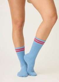 Parisian Dreams Waffle Crew Socks - Blue & Red