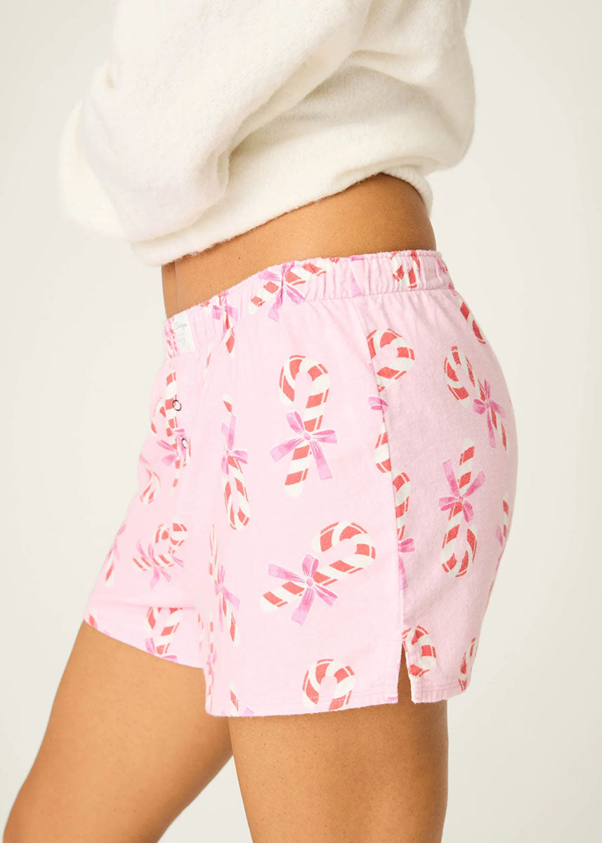 Candy Cane Flannel Shorts - Baby Pink