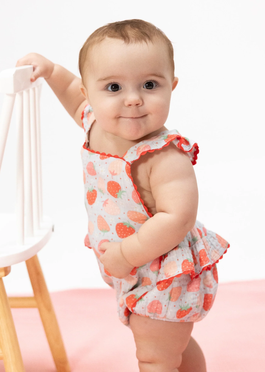 Ric Rac Ruffle Sunsuit - Strawberry Bliss