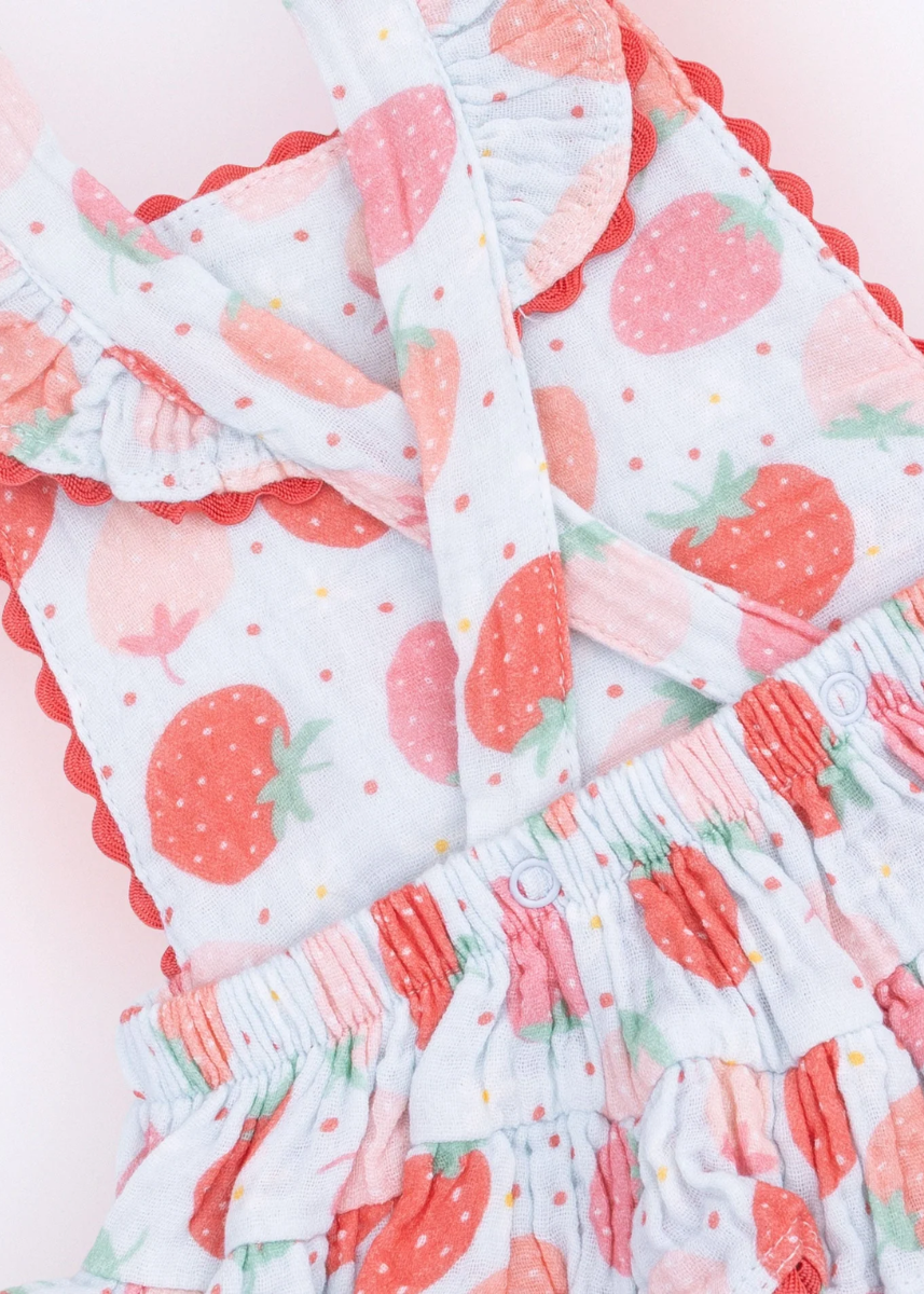 Ric Rac Ruffle Sunsuit - Strawberry Bliss