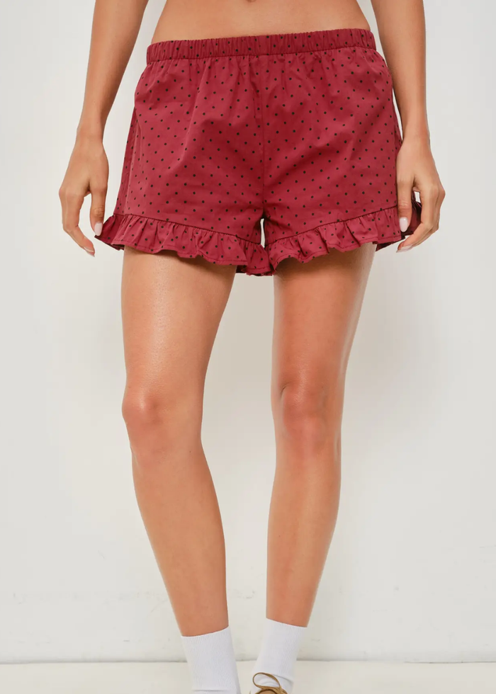 Rohan Frill Polka Dot Shorts - Brick Red