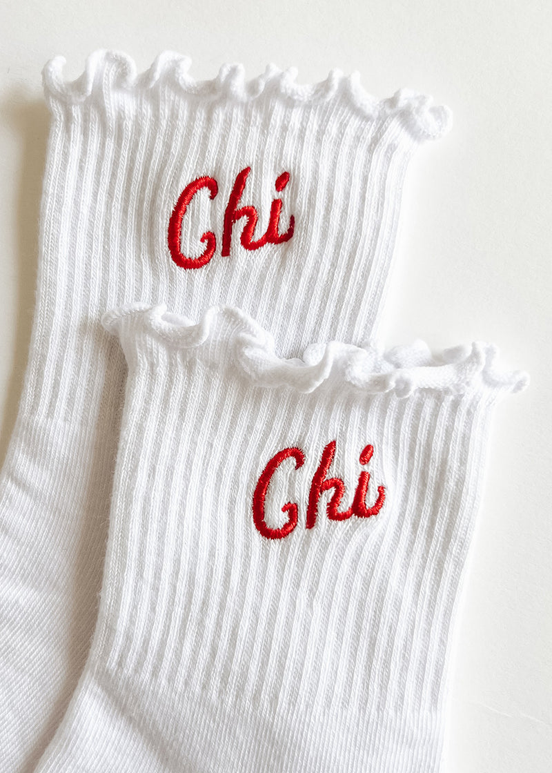 Chi Ruffle Crew Sock - Red