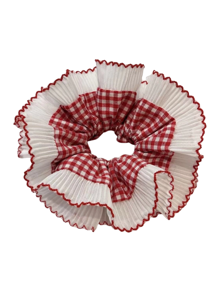 Ruffle Lace Scrunchie - Red Gingham