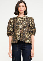 Norah Poplin Tie Puff-Sleeve Top - Leopard