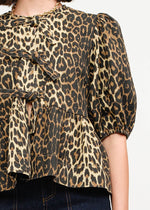 Norah Poplin Tie Puff-Sleeve Top - Leopard