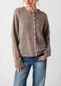 Piper Heart Cardigan - Mocha & Red
