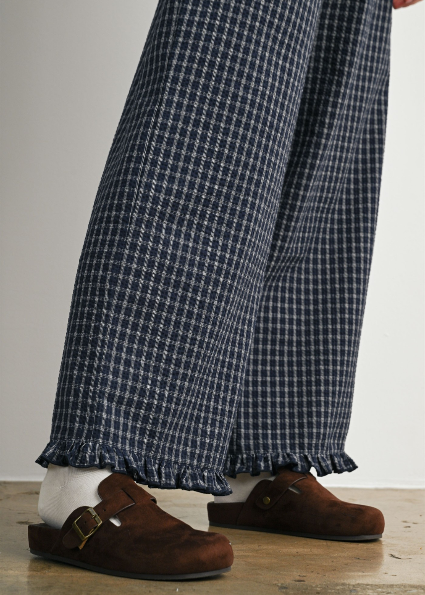 Sauer Gingham Ruffle Pants - Navy
