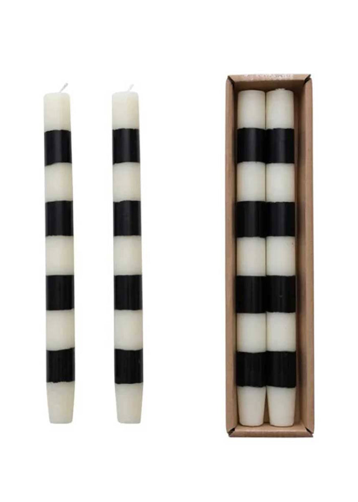 Striped Taper Candles - Black & Cream