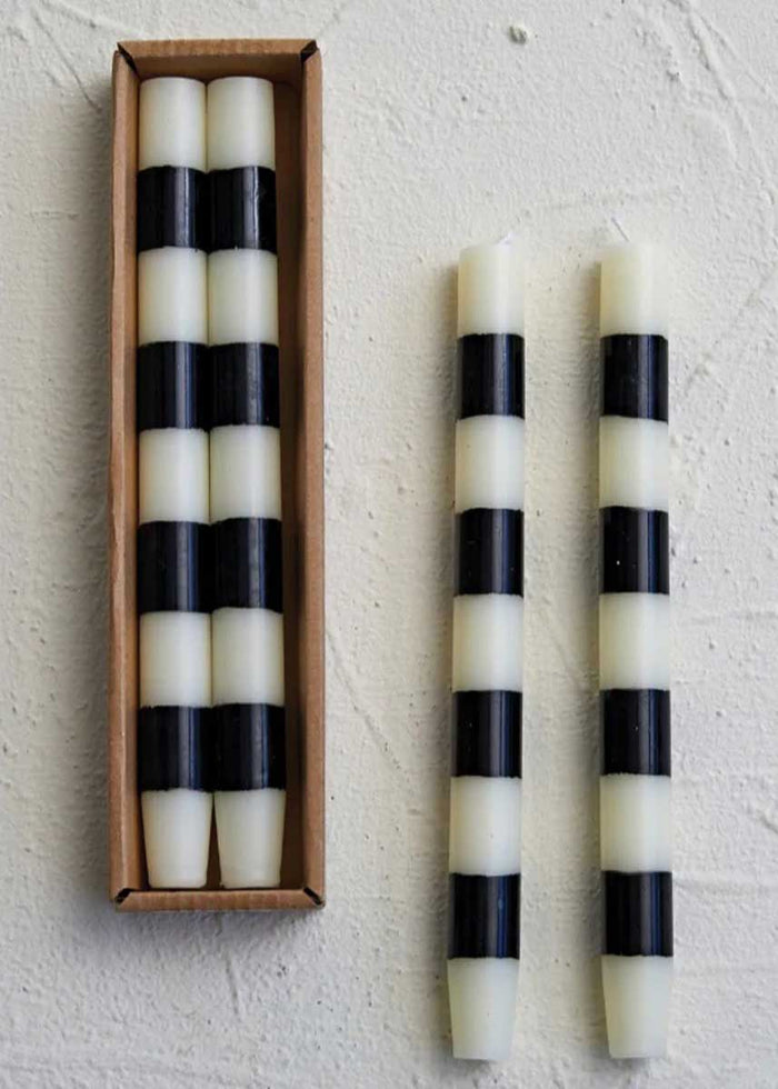 Striped Taper Candles - Black & Cream