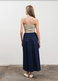 Marren Strapless Striped Midi Dress - Navy