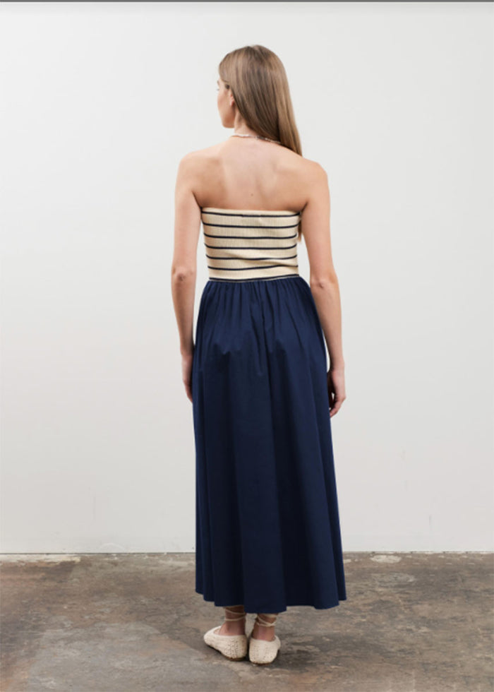 Marren Strapless Striped Midi Dress - Navy