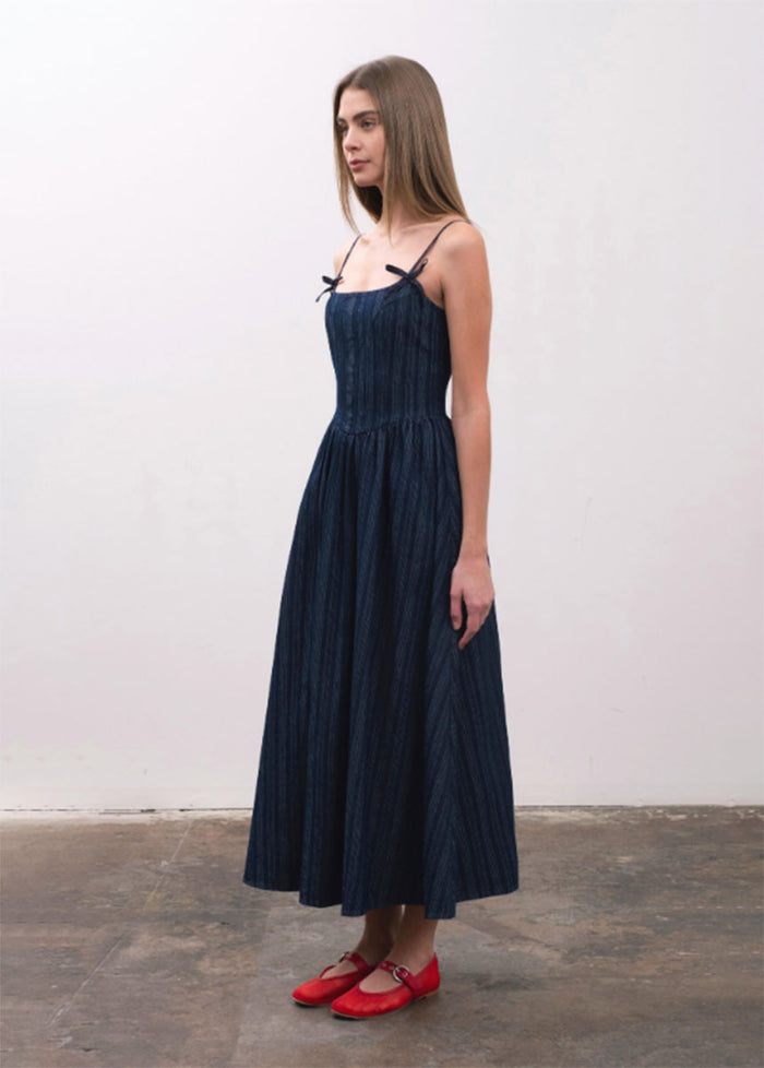 Georgia Bow Strap Midi Dress - Denim