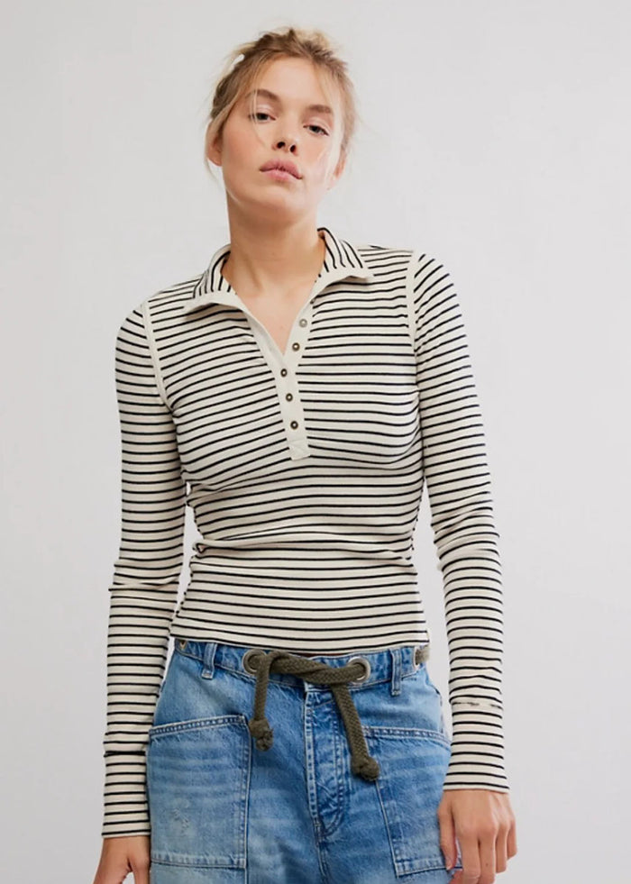 Lake Henley Stripe Top - Tea Combo