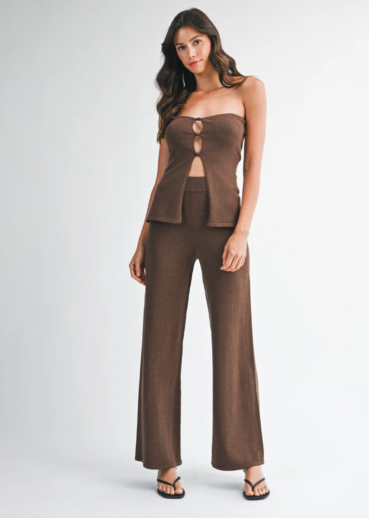 Hazel Beaded Tube Top & Pants Set - Chocolate Brown