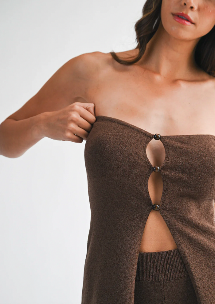Hazel Beaded Tube Top & Pants Set - Chocolate Brown