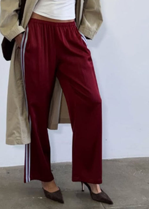 Fiona Satin Track Pants - Burgundy