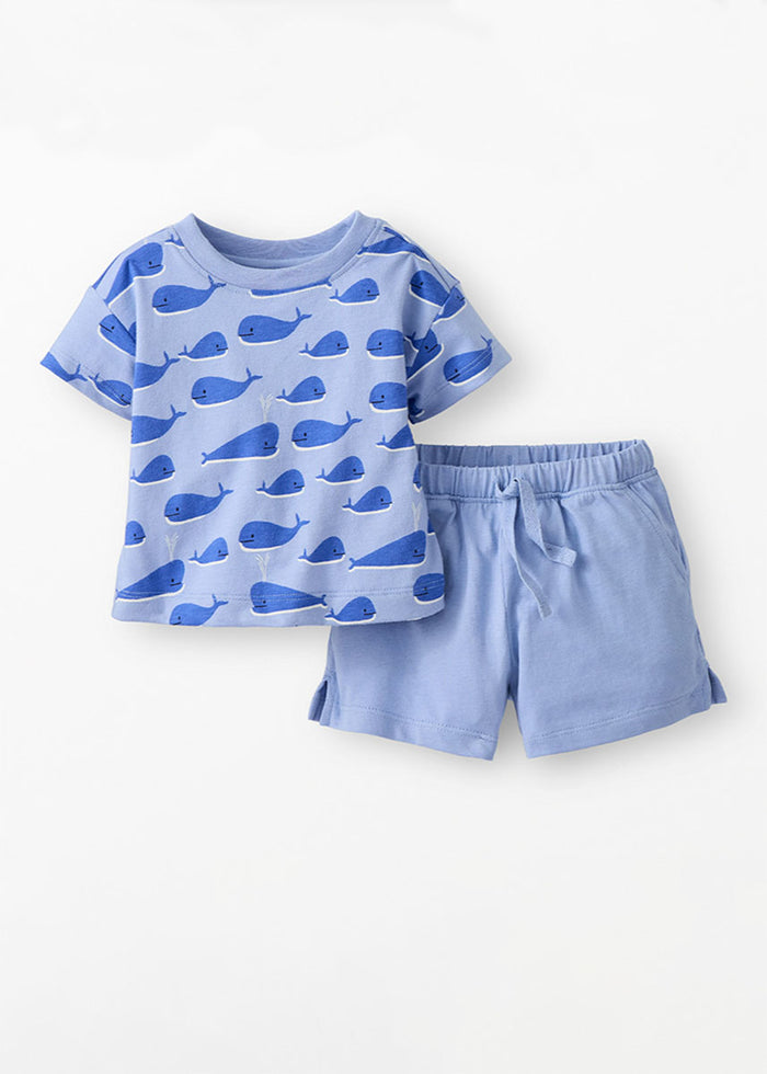 Crewneck Tee & Short Set - Whales
