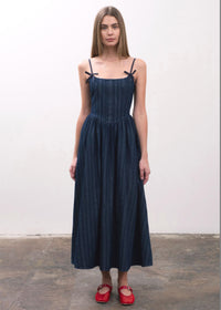 Georgia Bow Strap Midi Dress - Denim