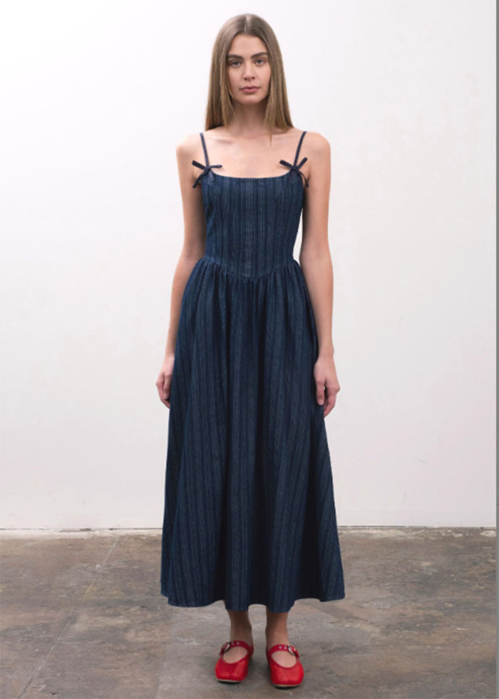Georgia Bow Strap Midi Dress - Denim