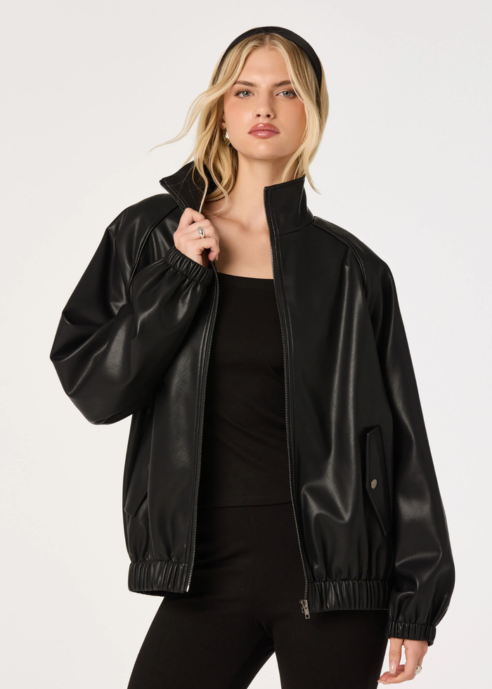 Shayna Oversized Faux Leather Jacket - Black