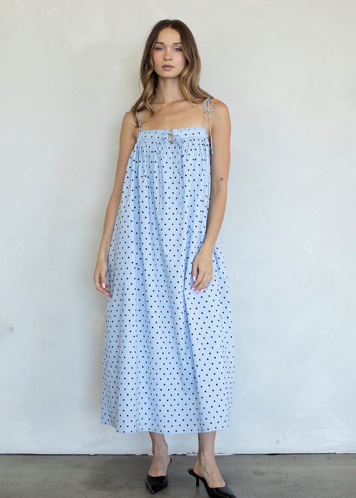 Farrah Polka Dot Midi Dress - Light Blue
