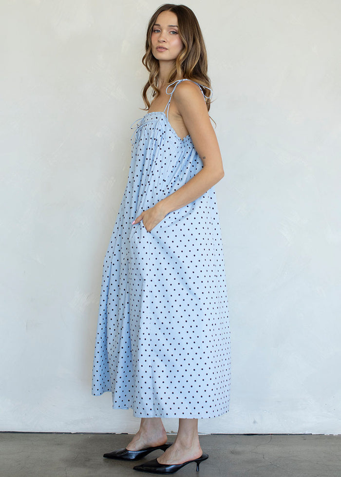 Farrah Polka Dot Midi Dress - Light Blue