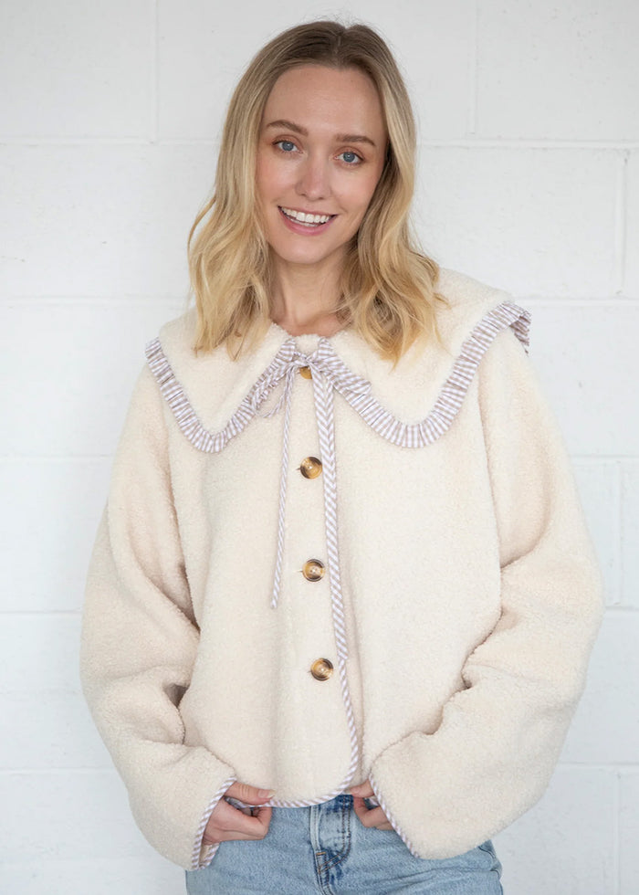 Bette Gingham Ruffle Point Jacket - Latte
