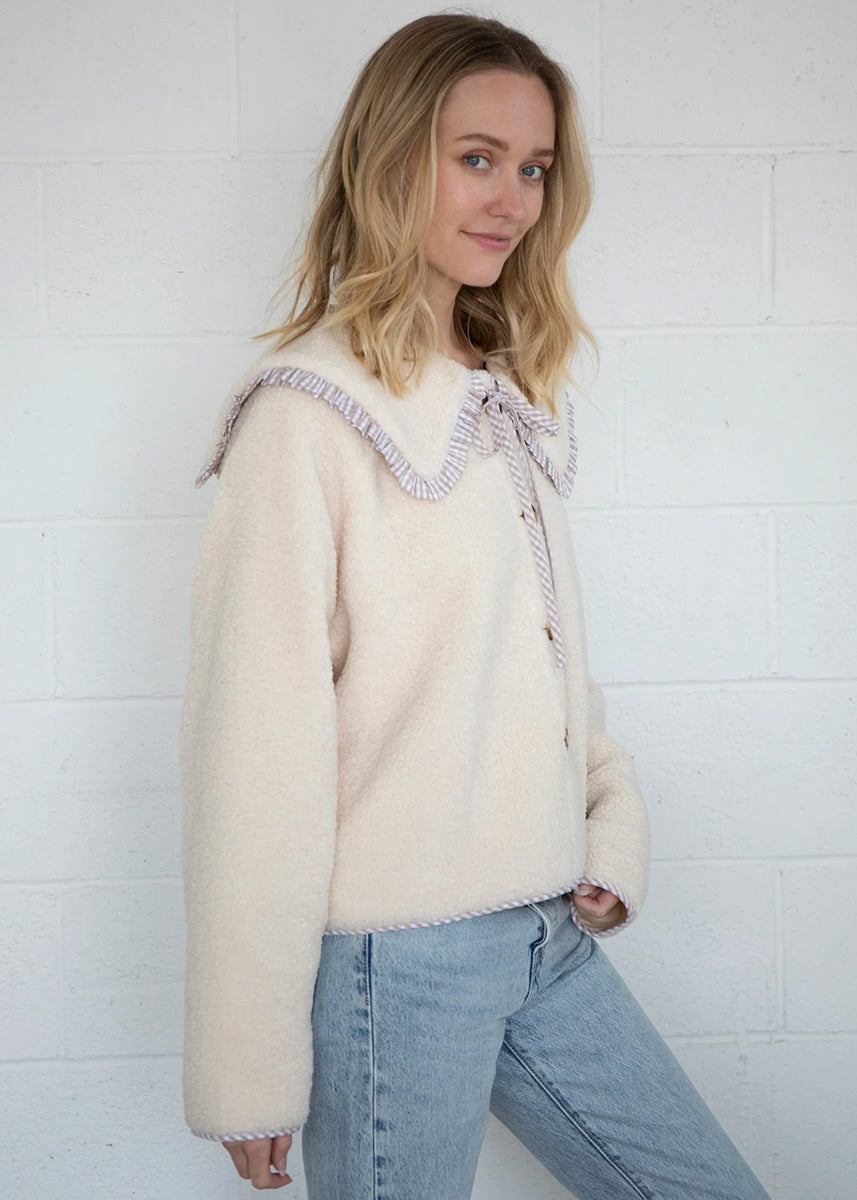 Bette Gingham Ruffle Point Jacket - Latte