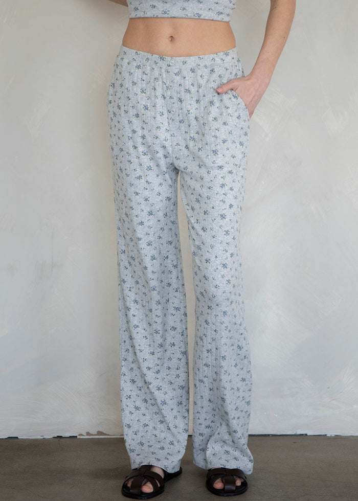 Ditsy Floral Pointelle Pants - Heather Grey