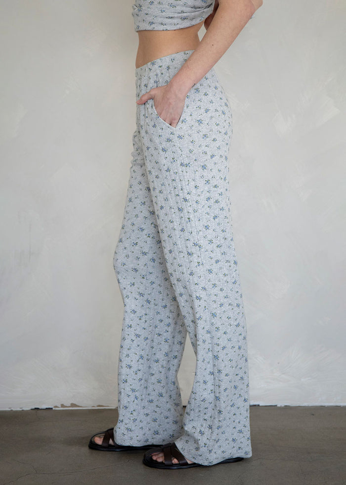 Ditsy Floral Pointelle Pants - Heather Grey