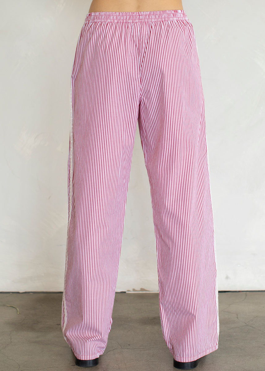 Striped Lace Track Pants - Red