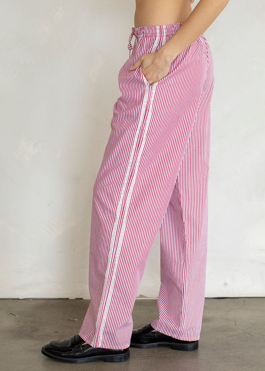 Striped Lace Track Pants - Red