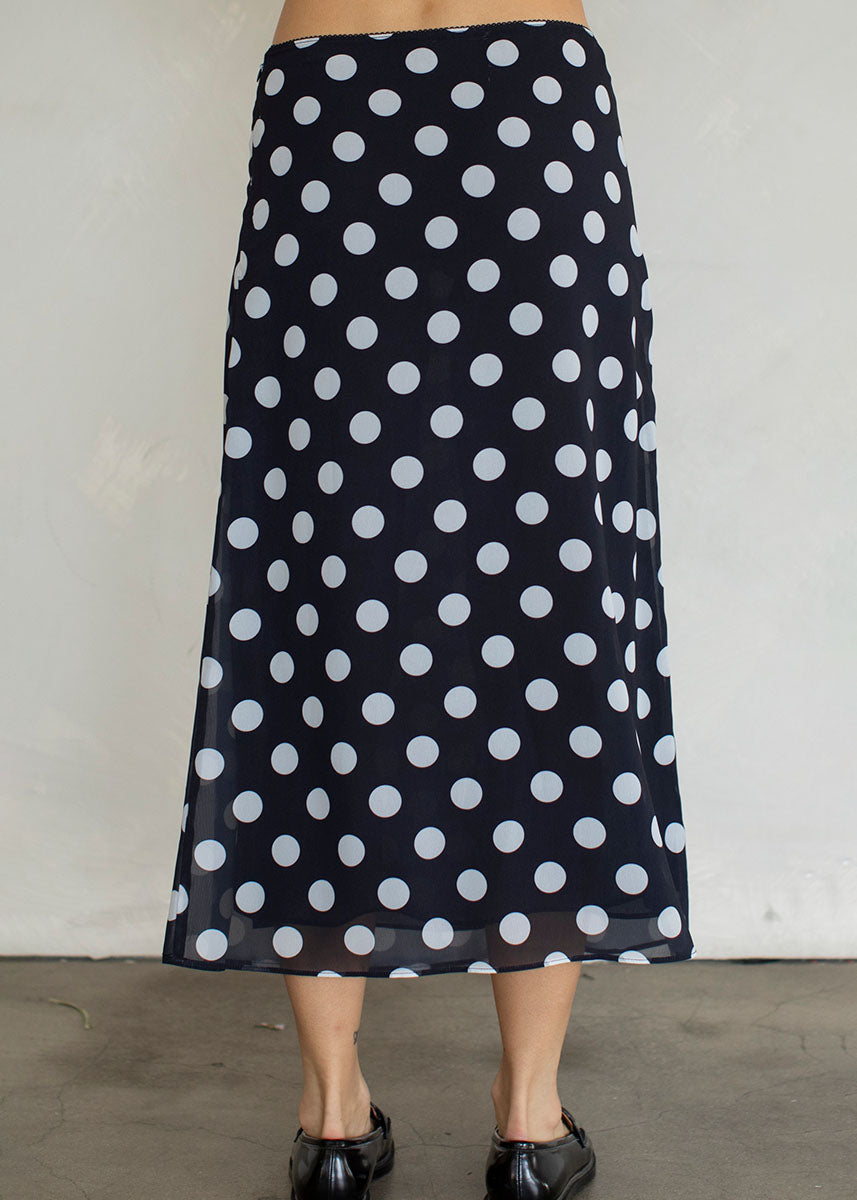 Sheer Dot Midi Skirt - Black