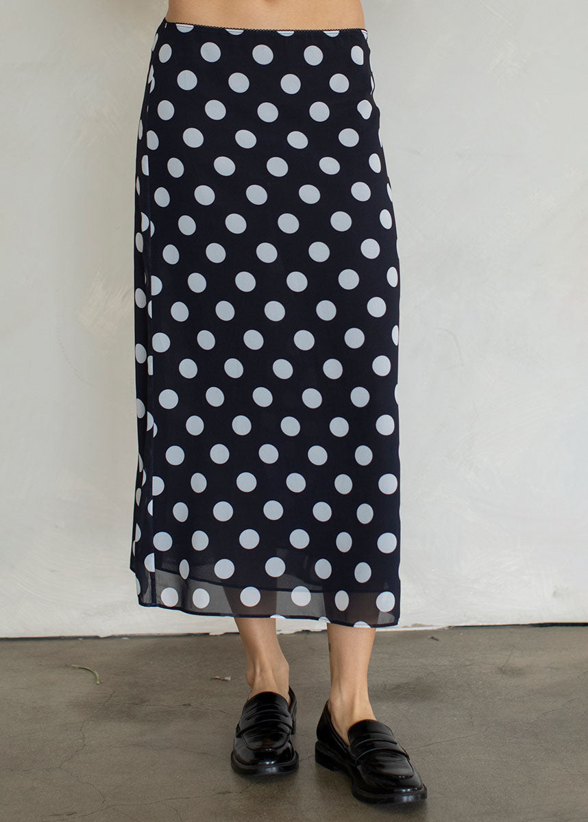 Sheer Dot Midi Skirt - Black