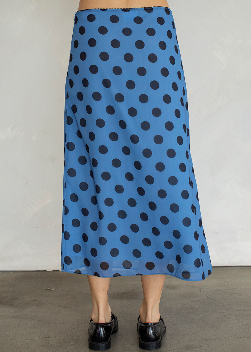 Sheer Dot Midi Skirt - Blue