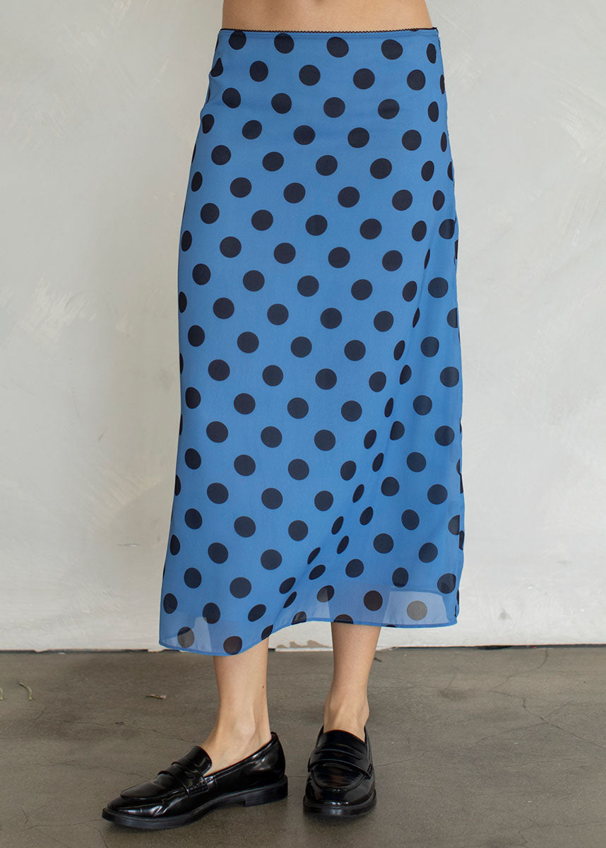 Sheer Dot Midi Skirt - Blue