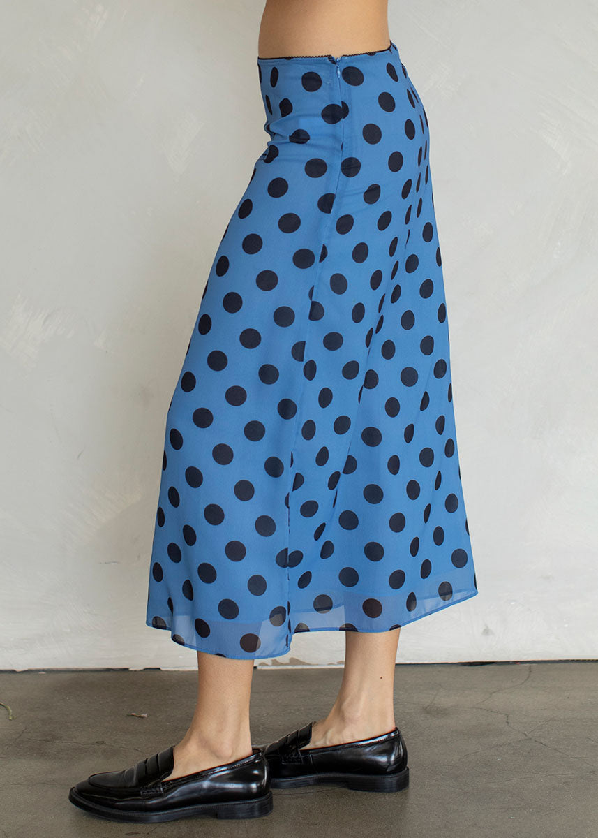Sheer Dot Midi Skirt - Blue
