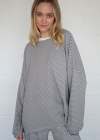 Dani Striped Fleece Oversized Top - Charcoal