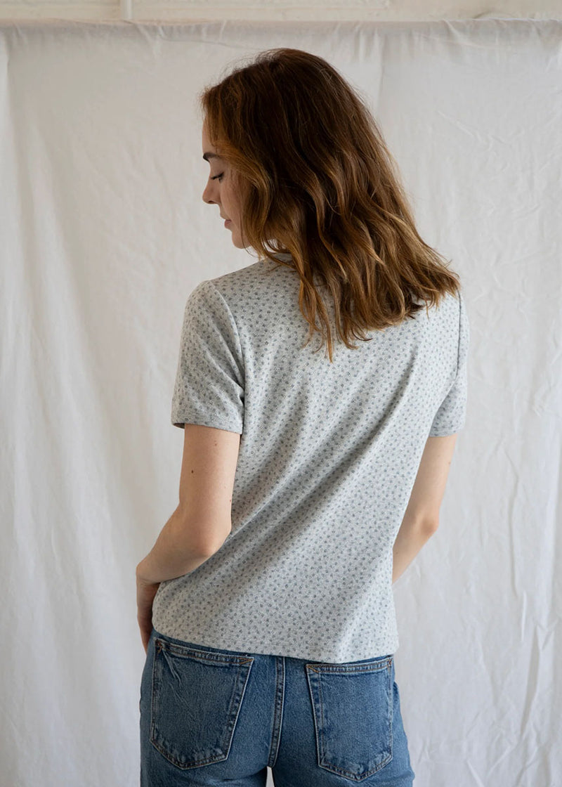 Ditsy Floral Pointelle Top - Heather Grey