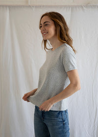 Ditsy Floral Pointelle Top - Heather Grey