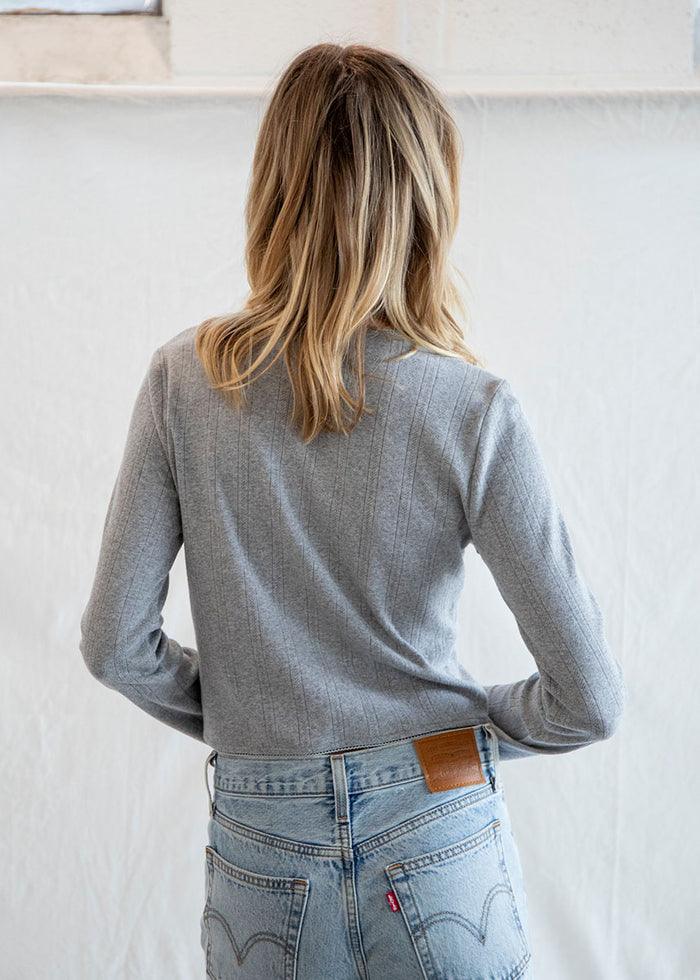 Matilda Pointelle Cardigan - Heather Grey