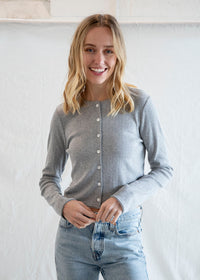 Matilda Pointelle Cardigan - Heather Grey