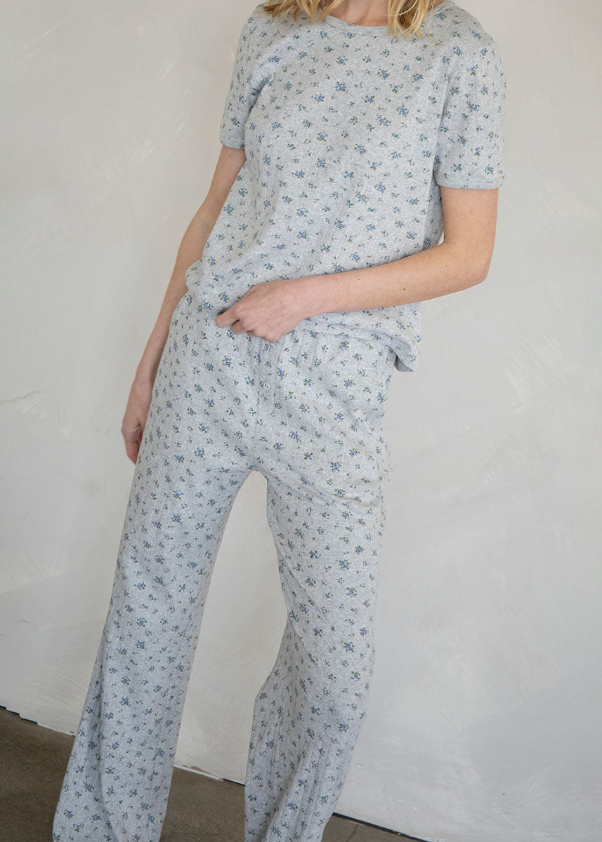 Ditsy Floral Pointelle Pants - Heather Grey