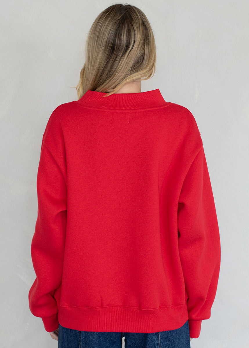 Marjorie Fleece Wide Neck Sweatshirt - Red