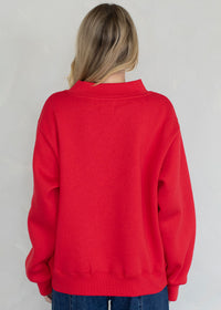 Marjorie Fleece Wide Neck Sweatshirt - Red