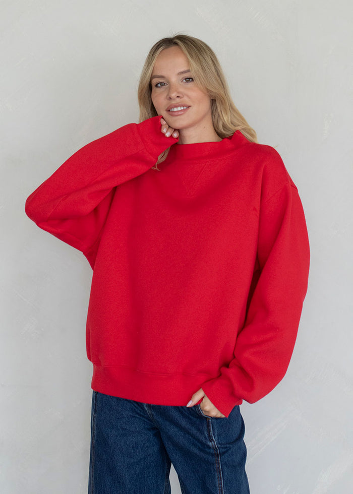Marjorie Fleece Wide Neck Sweatshirt - Red