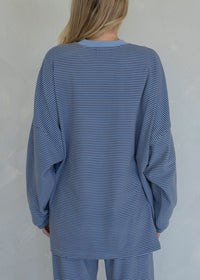 Ramona Striped Fleece Oversized Top - Blue